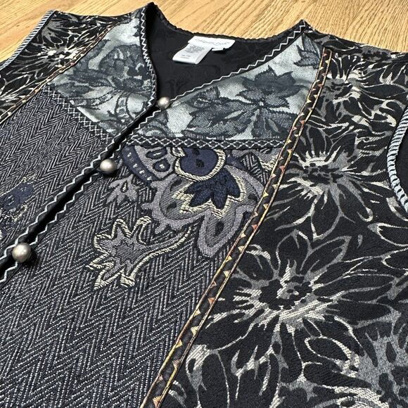 Vintage Coldwater Creek Vest 2X Mixed Media Tapestry Patchwork Boho Artsy - Picture 4 of 6